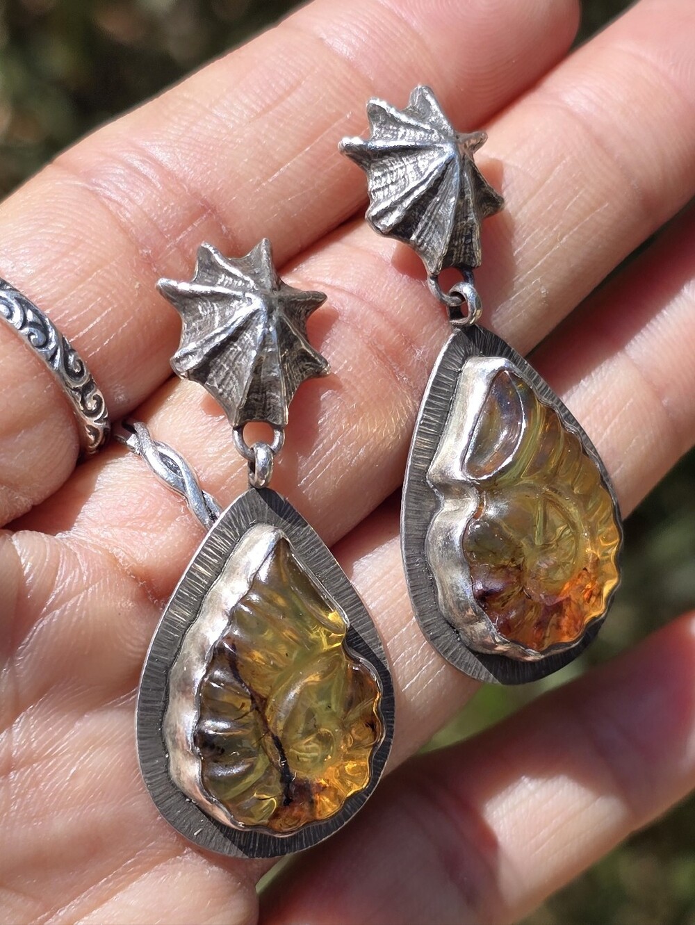 Artisan Shiny Objects Handcrafted Solid 925 Sterling Silver Amber Ammonite View 4